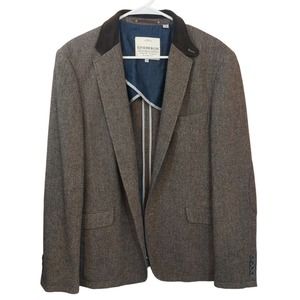 Men's Lindbergh Size 54 Brown Tweed Suit Jacket Corduroy Collar